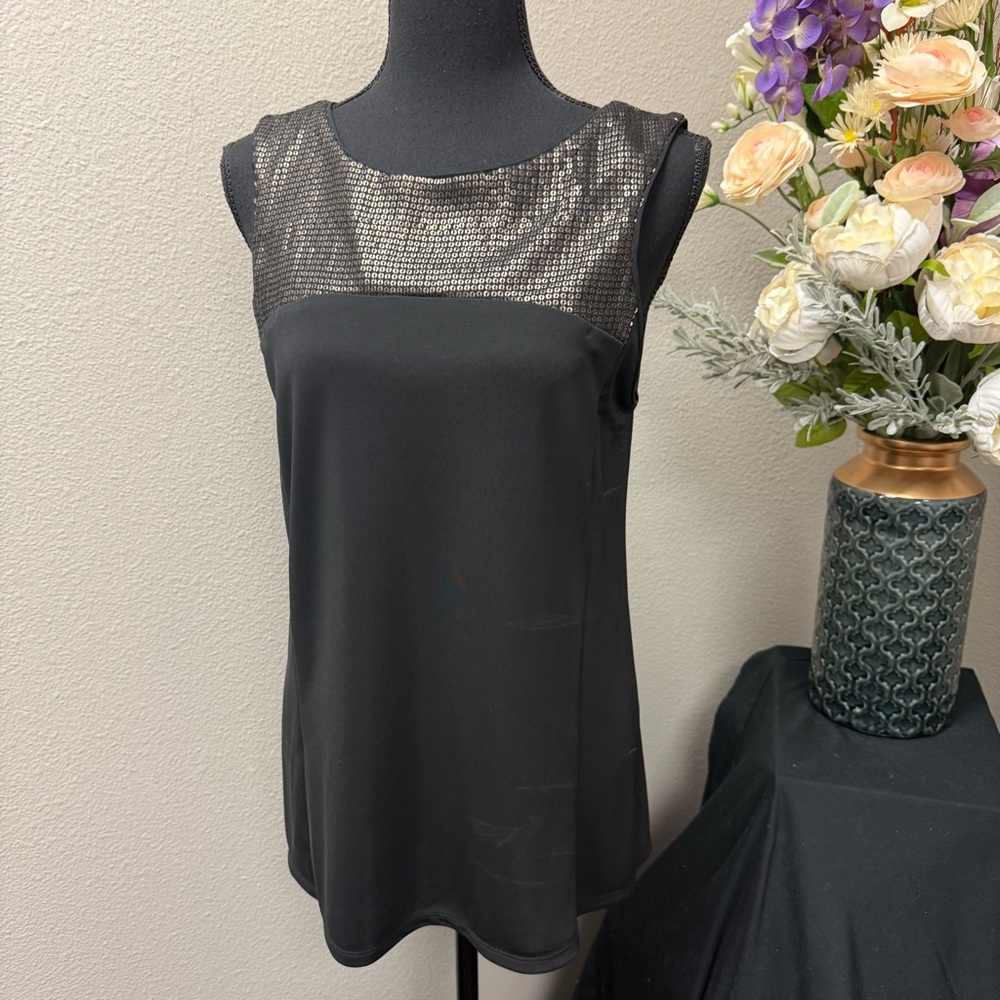 Narciso Rodriguez for Design Nation Black Sleeveless Sequin Yoke Top Size M